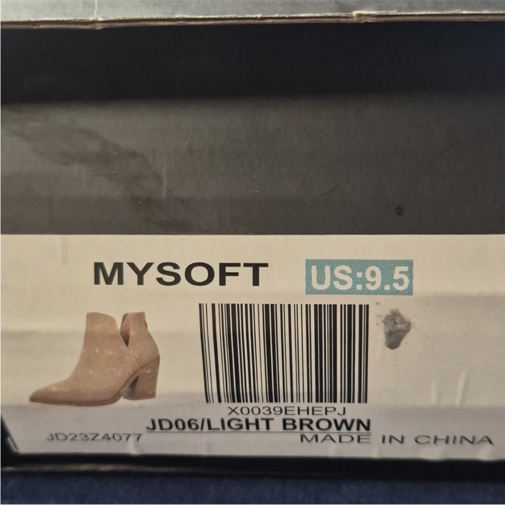 mysoft Ankle Boots Slip On Cutout Pointed Toe Chunky Stacked Mid Heel Bootie 9.5 - Picture 10 of 10